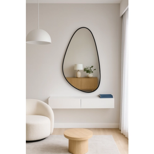 Lustro ORGANIC DROP – lustro o nieregularnym kształcie w czarnej ramie | Designerskie lustro organiczne do przedpokoju, salonu i sypialni